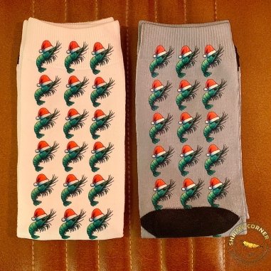 Christmas Festive Shrimp Socks -Grey /White Secret Santa